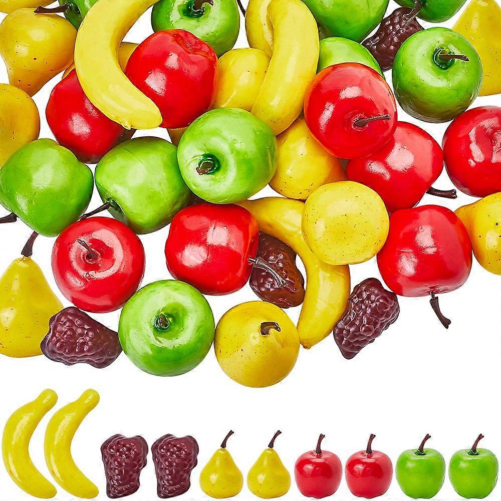 50Pcs 5 Styles Foam Artificial Fruit Pretending Prop Decorations Mixed Color 45~68x17~35mm 10pcs/style