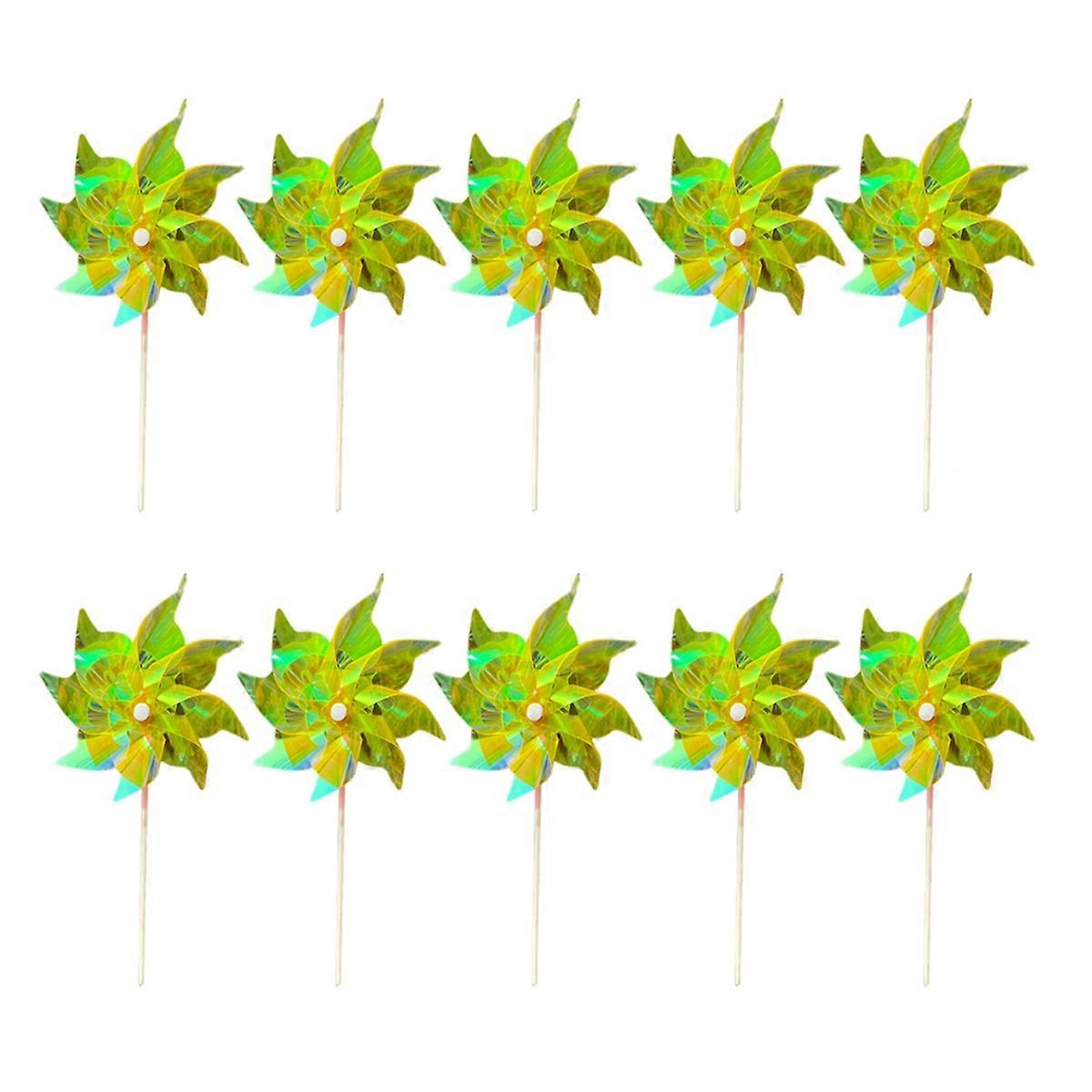 Yellow Reflective Pinwheels Wind Spinner, Extra Sparkly Pinwheel with Stakes, Bird Repellent Blinder Devices