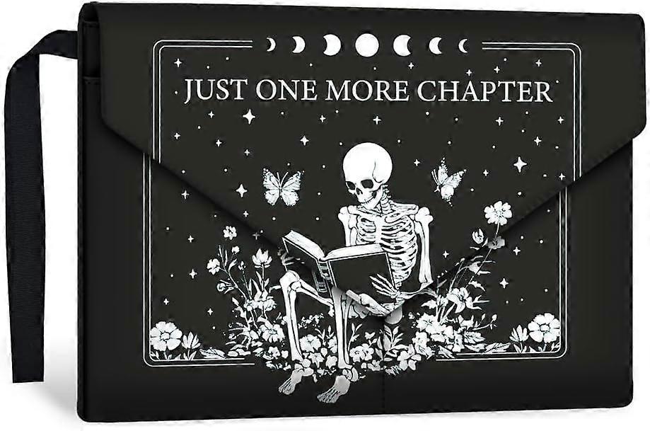 1 Pc Halloween Book Sleeve Cover for Book Lovers Skeleton Printed Book Protector Washable Fabric Book Sleeve with Front Pocket and Snap Button for Pap