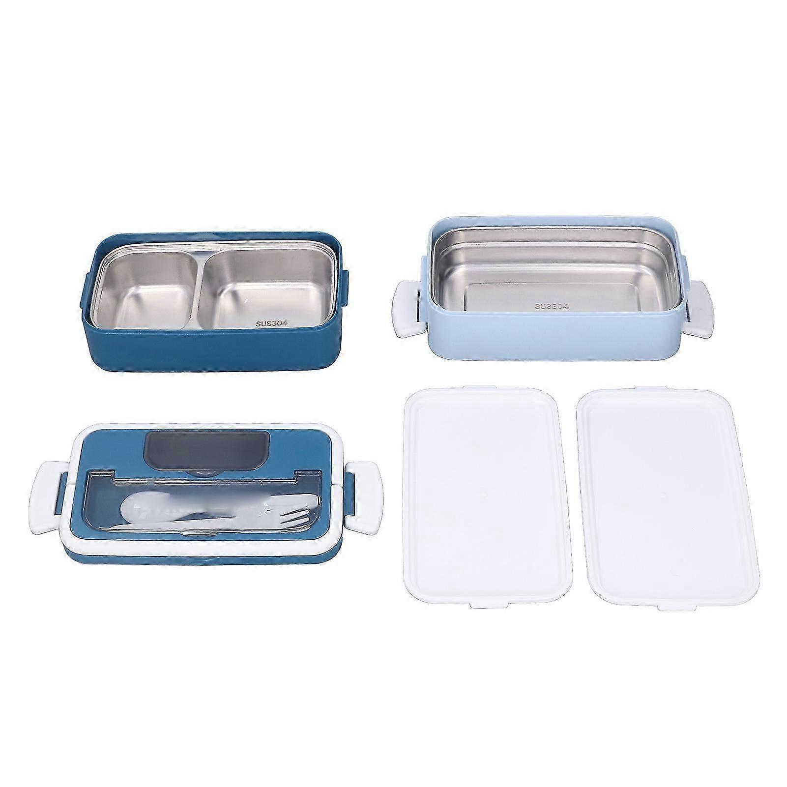 Double Layer Lunch Box Stainless Steel Leakage Proof Rectangle Portable Bento Box with Spoon Fork Microwavable