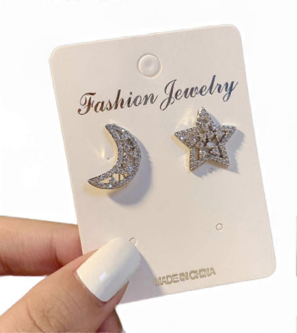 (Pendientes de botón de plata de estrella y luna