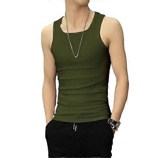 Men Vest Sleeveless Pure Color O Neck Slim Fit Elastic Pullover Soft Gym Exercise