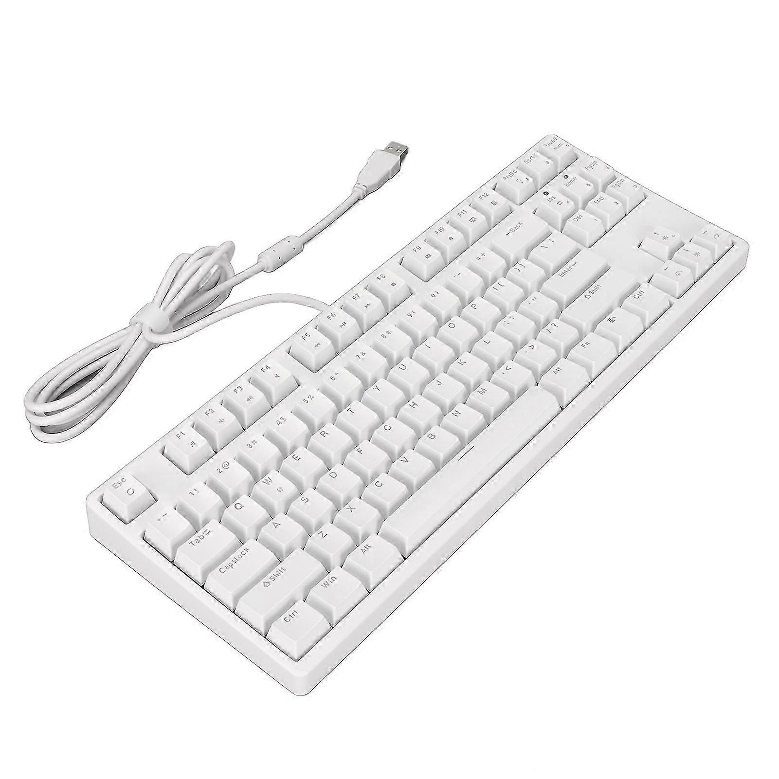 Mechanical Keyboard 87 Keys Blue Switch Monochromatic White Light Various Lighting Modes Wired Keyboard For Win For Ios White
