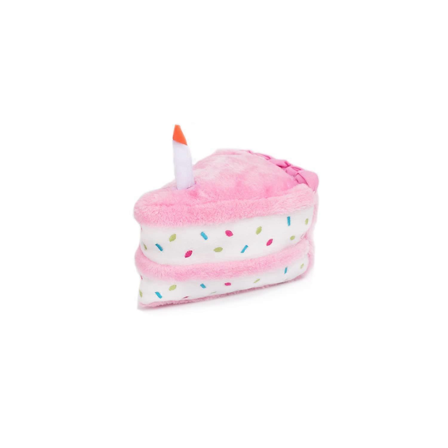 Pink Plush Squeaky Dog Birthday Cake Slice Toy