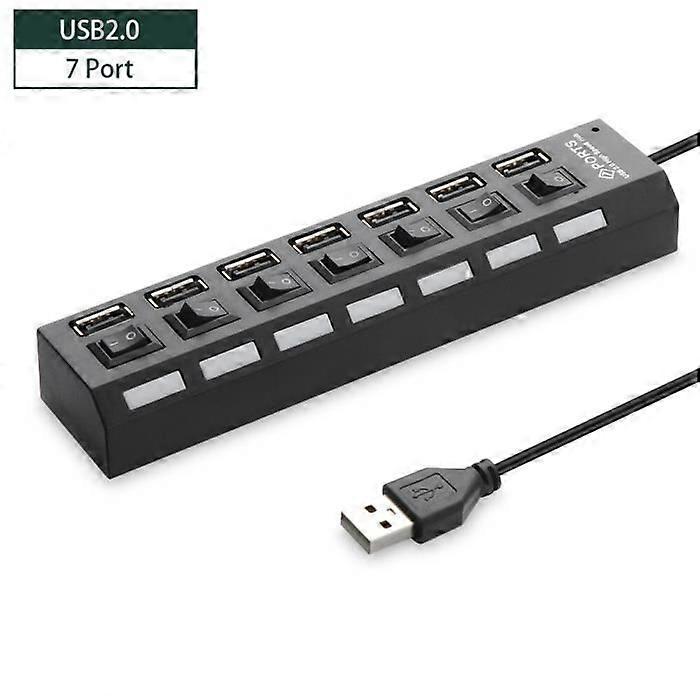 USB Hub - AIHONTAI - USB2.0 - 7 Ports - High Speed - Black