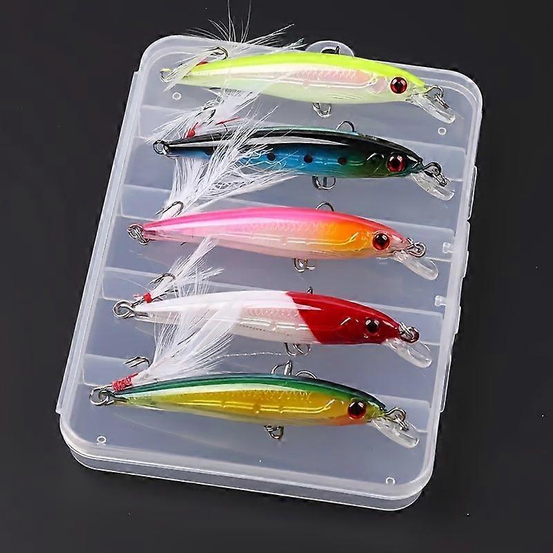 Set of 5 Bionic Minnow Lures 9cm/6.5g with Feather and Hard Fine Hook for Outdoor Fishing Fishing Tools