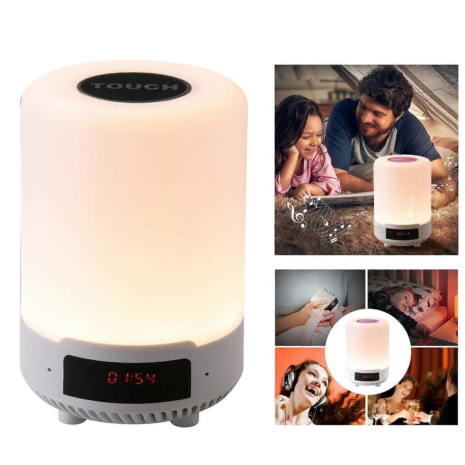 LED Night Light Bluetooth Speaker with Alarm Clock Touch Control Table Lamp-Black