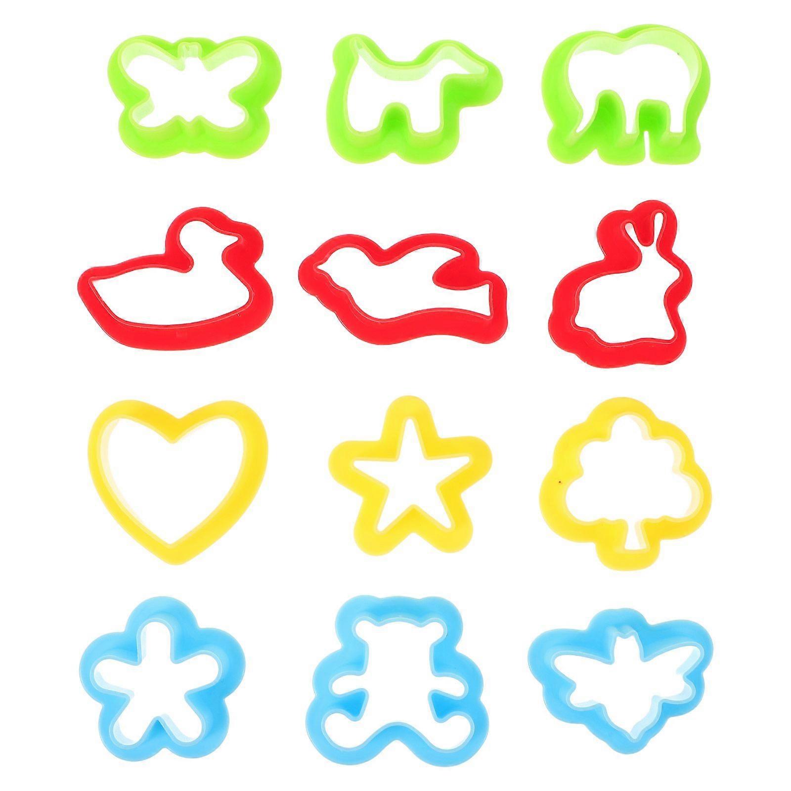 12pcs DIYカラークレイカッターセットクレイエンボスモールドキッズクレイツール子供DIYクレイモールドおもちゃプレイ生地メーカーのおもちゃキッズ教育玩具