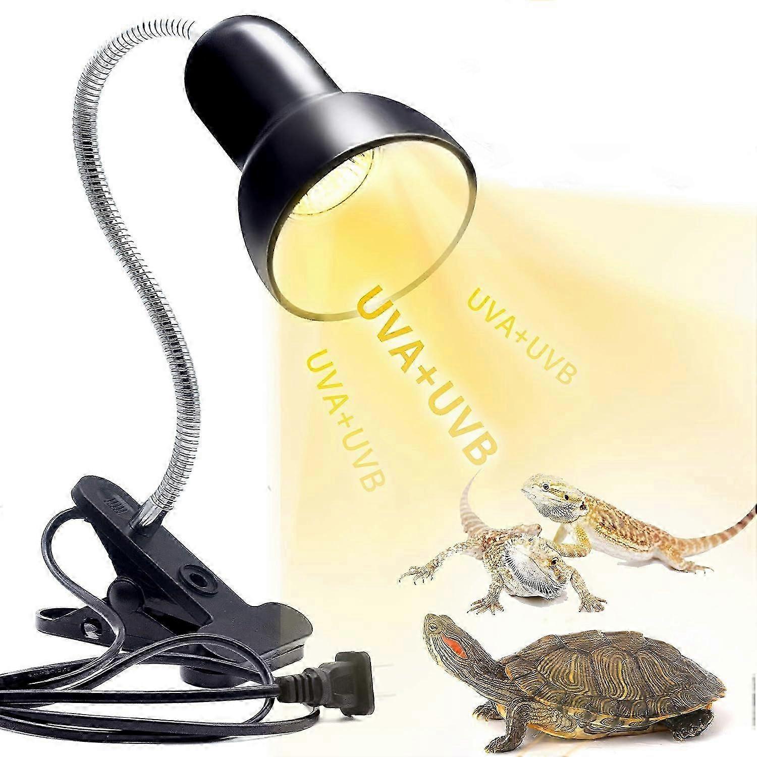 Lampe de bronzage de lampe de chauffage de tortue, lampe de lumière UVA UVB, projecteur de chaleur Reptile Light Aquarium lumière de bronzage avec support pour cloche de tortue serpent li