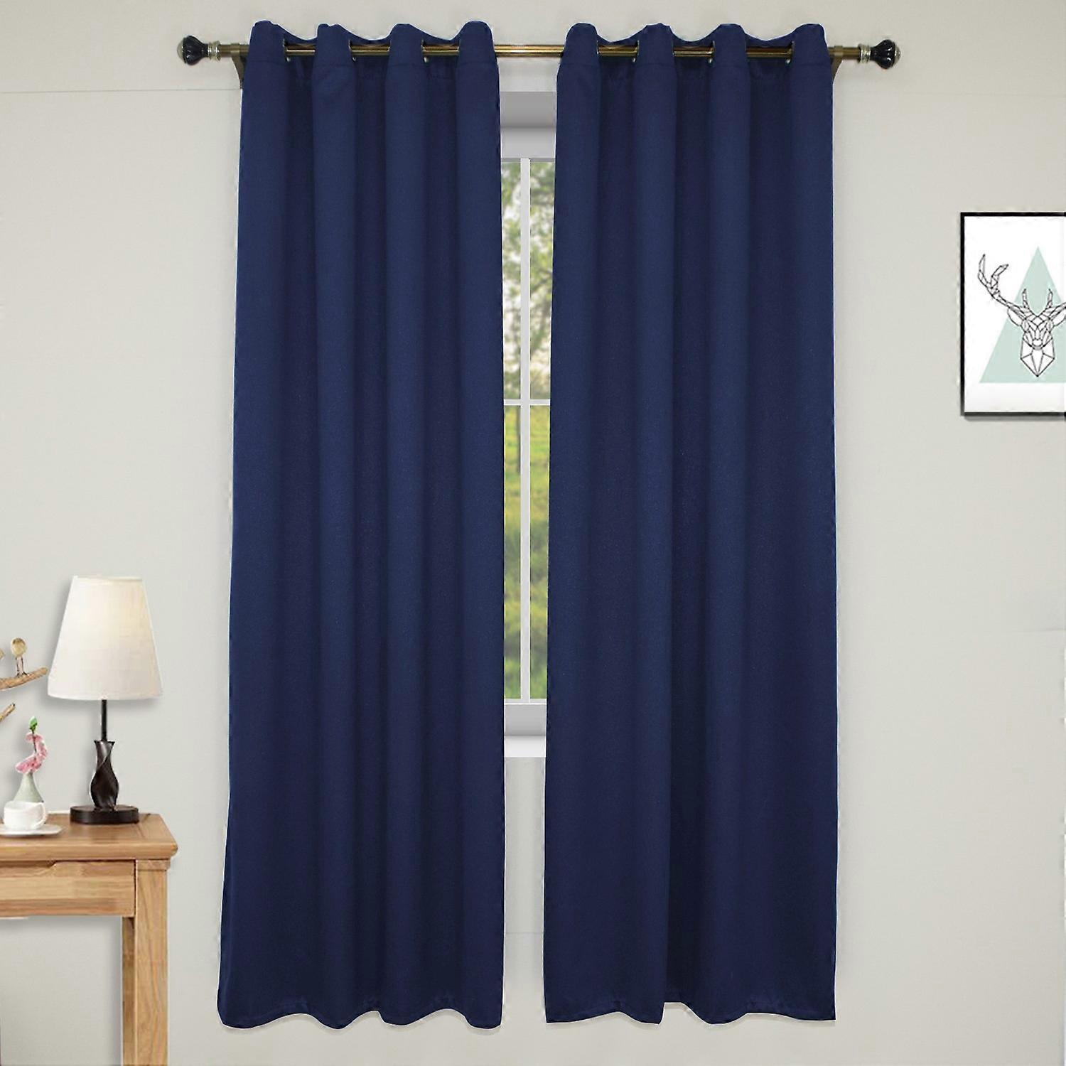 High Blackout Solid Color Bedroom Curtains with Eyelets,1.3x1.6m-Navy Blue