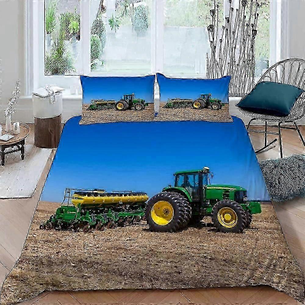 J3803 Lençóis de Cama Conjunto de Capa de Edredão Única Kids Boys,Capa de Edredão de Trator 155X220 +50X75 Fronha,Capa de Colcha de Microfibra com Estampa de Fazenda de Paisagem 3D com Z