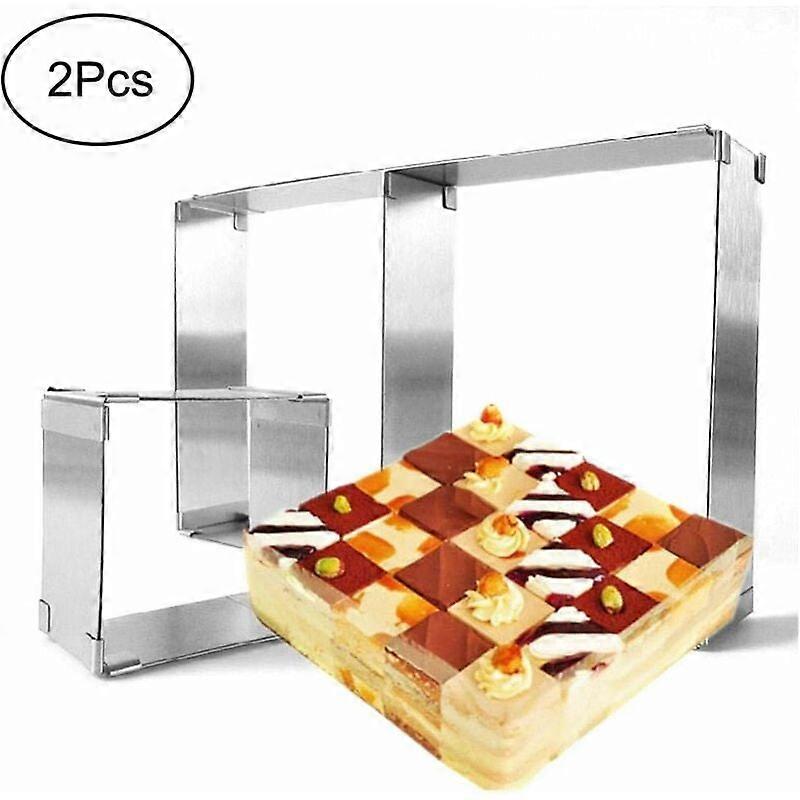 Set of 2 Adjustable Rectangular Stainless Steel Baking Frames for Small and Large Cakes and Pizzas