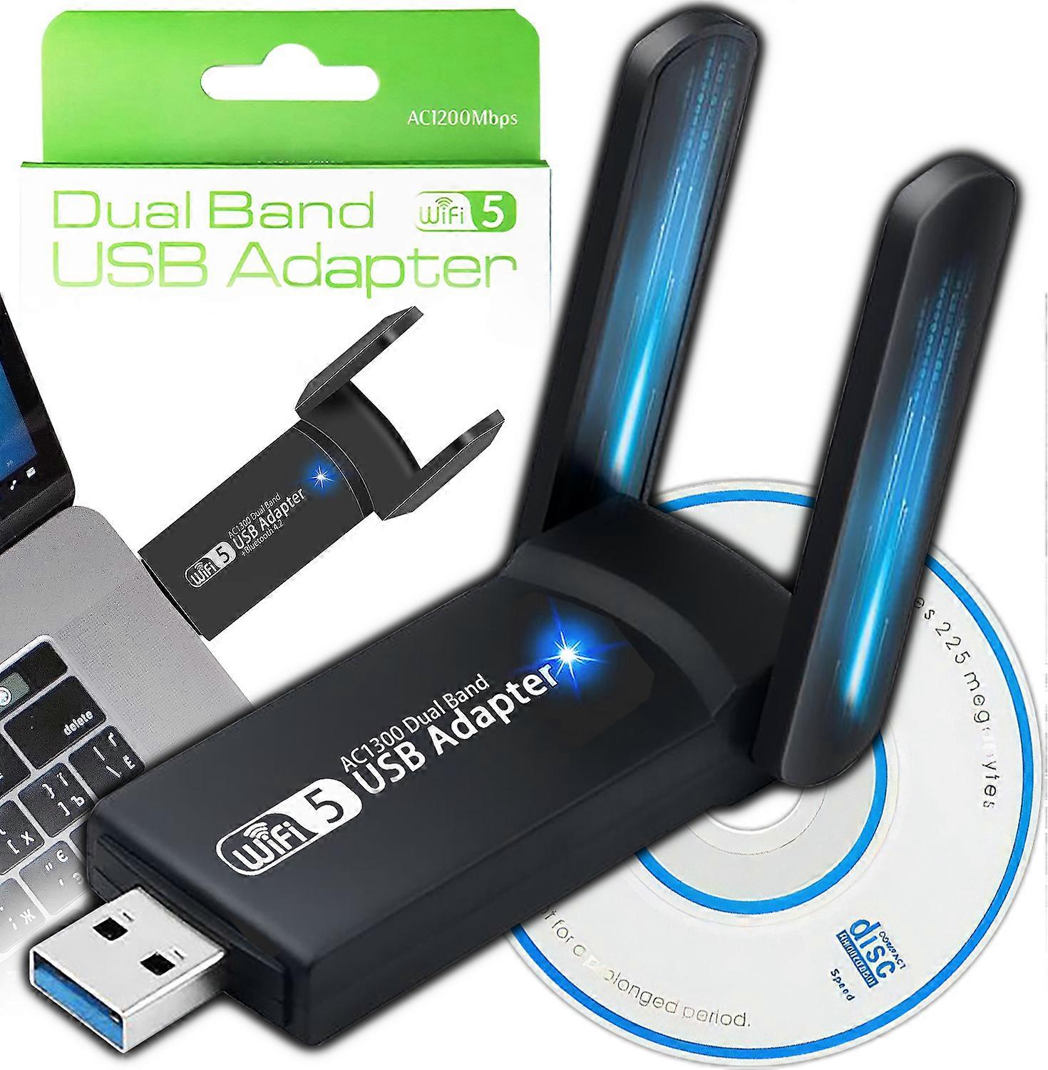 Externer Wi-Fi-Netzwerkadapter Usb 3.0 1300 Mbit/s Dual 2 Antennen 5 GHz