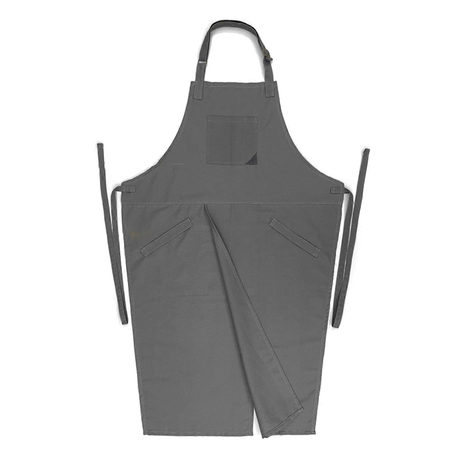 Full Coverage Pottery Apron Split Leg Apron Making Ceramics Apron Overlapping Split Leg Apron with Pockets for Women Men Light Grey