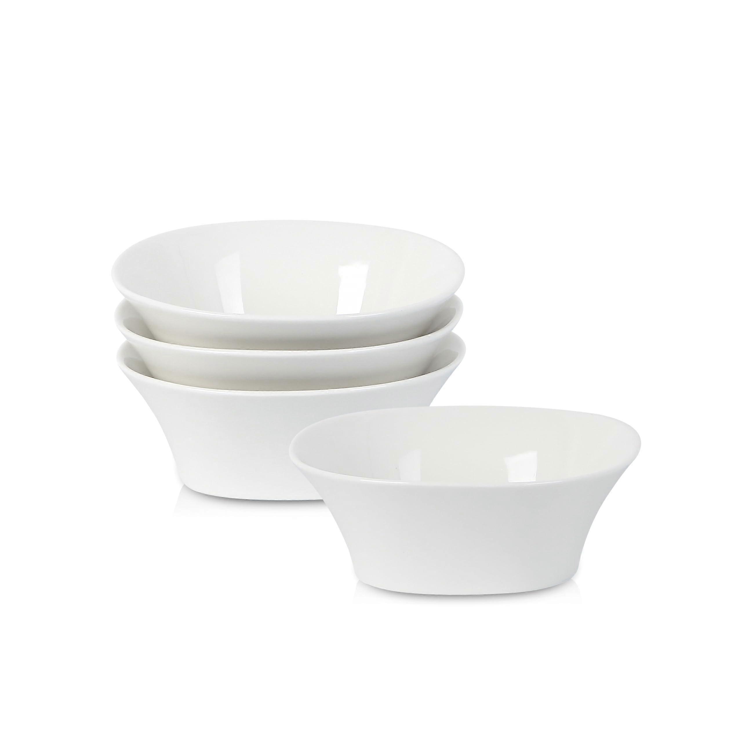 4 Piece White Porcelain Bowl Set for Serving and Mixing, Microwave and Dishwasher Safe, Elegant Design