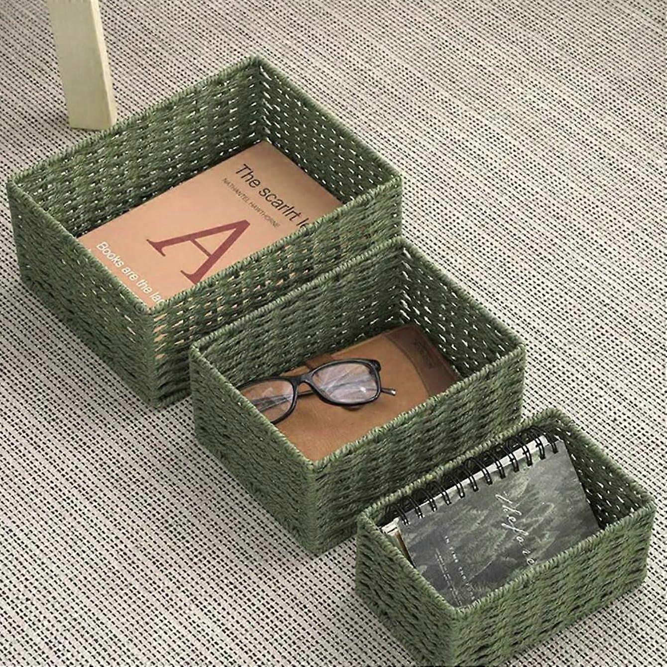 Handwoven Rattan Storage Basket Desktop Organizer For Cosmetics