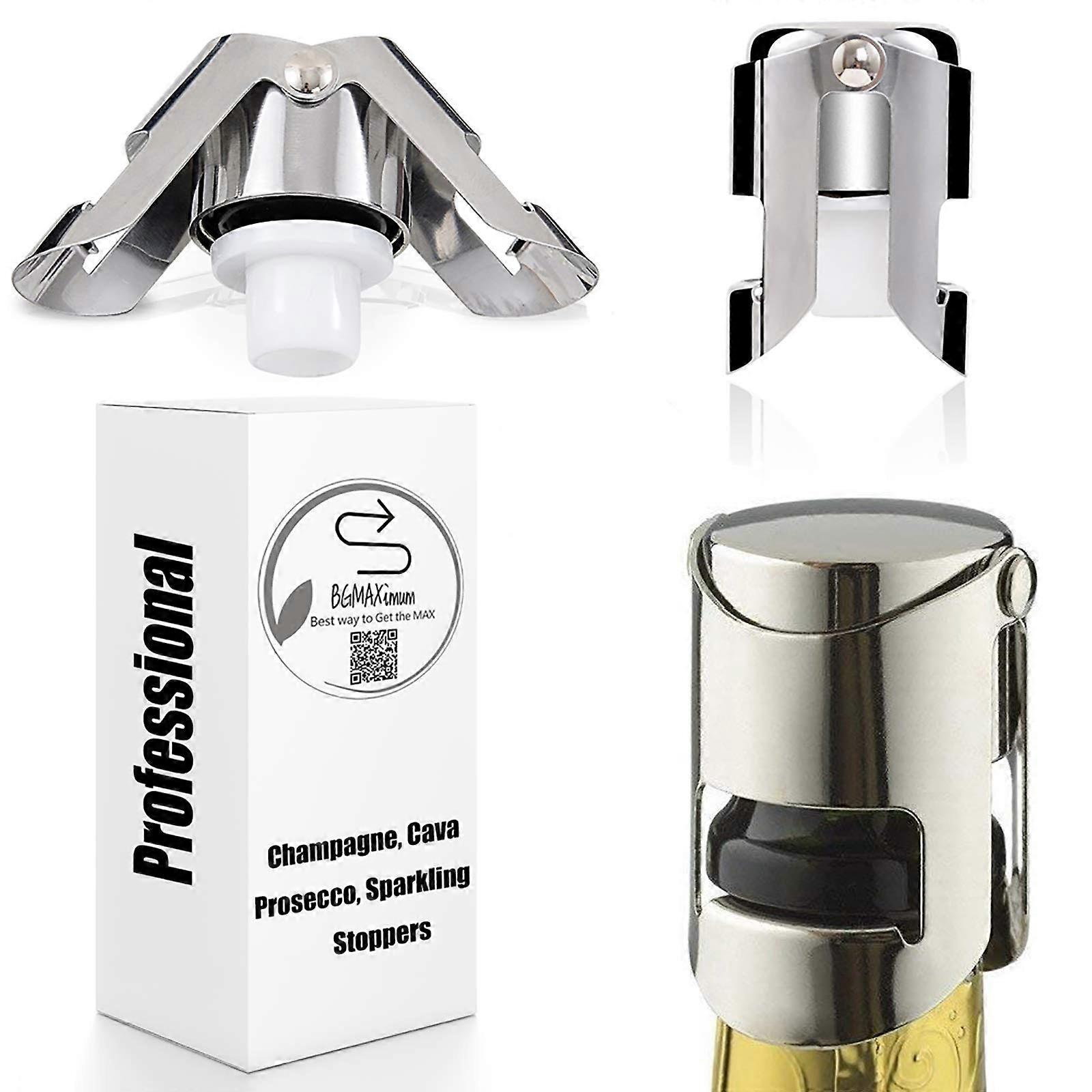 Champagne Seal Stopper Set, BGMAX 3-Pack Stainless Steel Sparkling Wine Bottle Stoppers for Extended Freshness