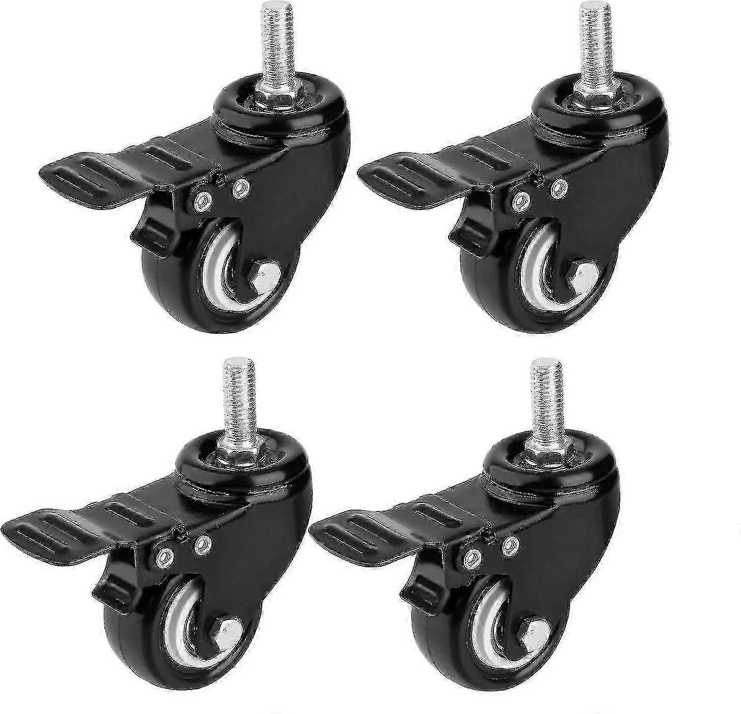 Roulettes pivotantes de 2 pouces avec frein, roulettes pivotantes en caoutchouc robustes (m10 x 25 boulons de tige filetés), pack de 4, noir