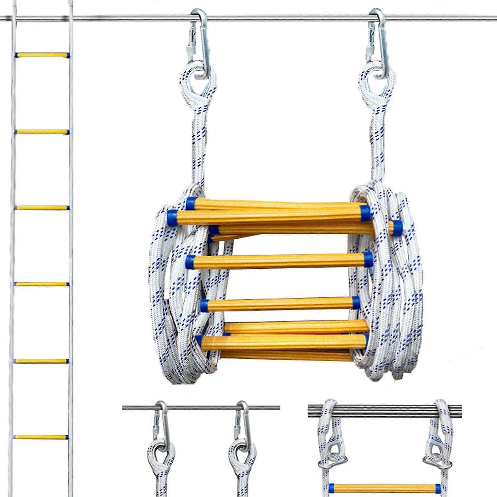 Emergency Rope Ladder, Flame Resistant Fire Escape Safety Evacuation Rope Ladder with Hooks/5M