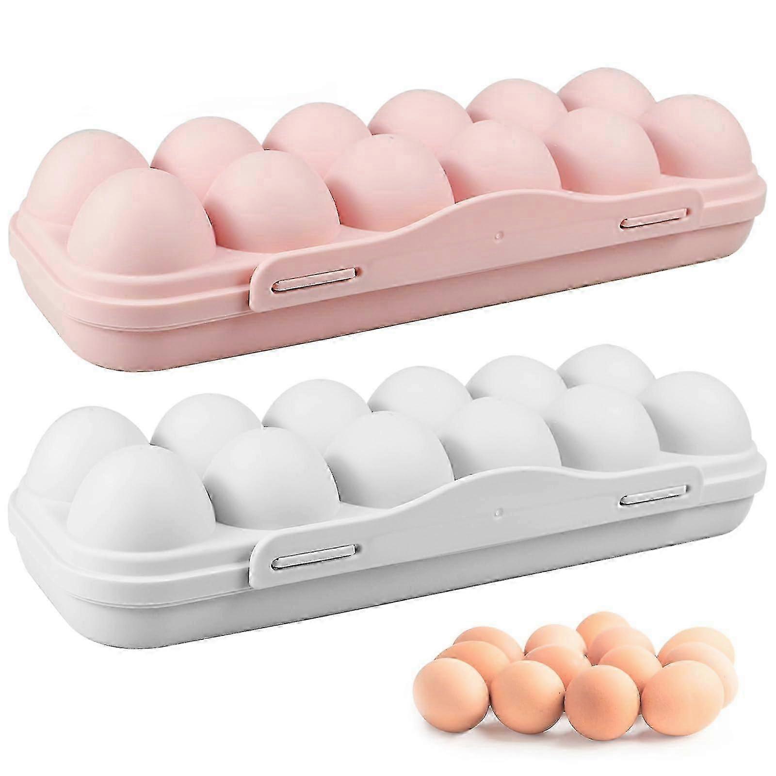 2 Pack 12 Grid Plastic Egg Holders with Lid for Fridge Storage (24 Eggs)