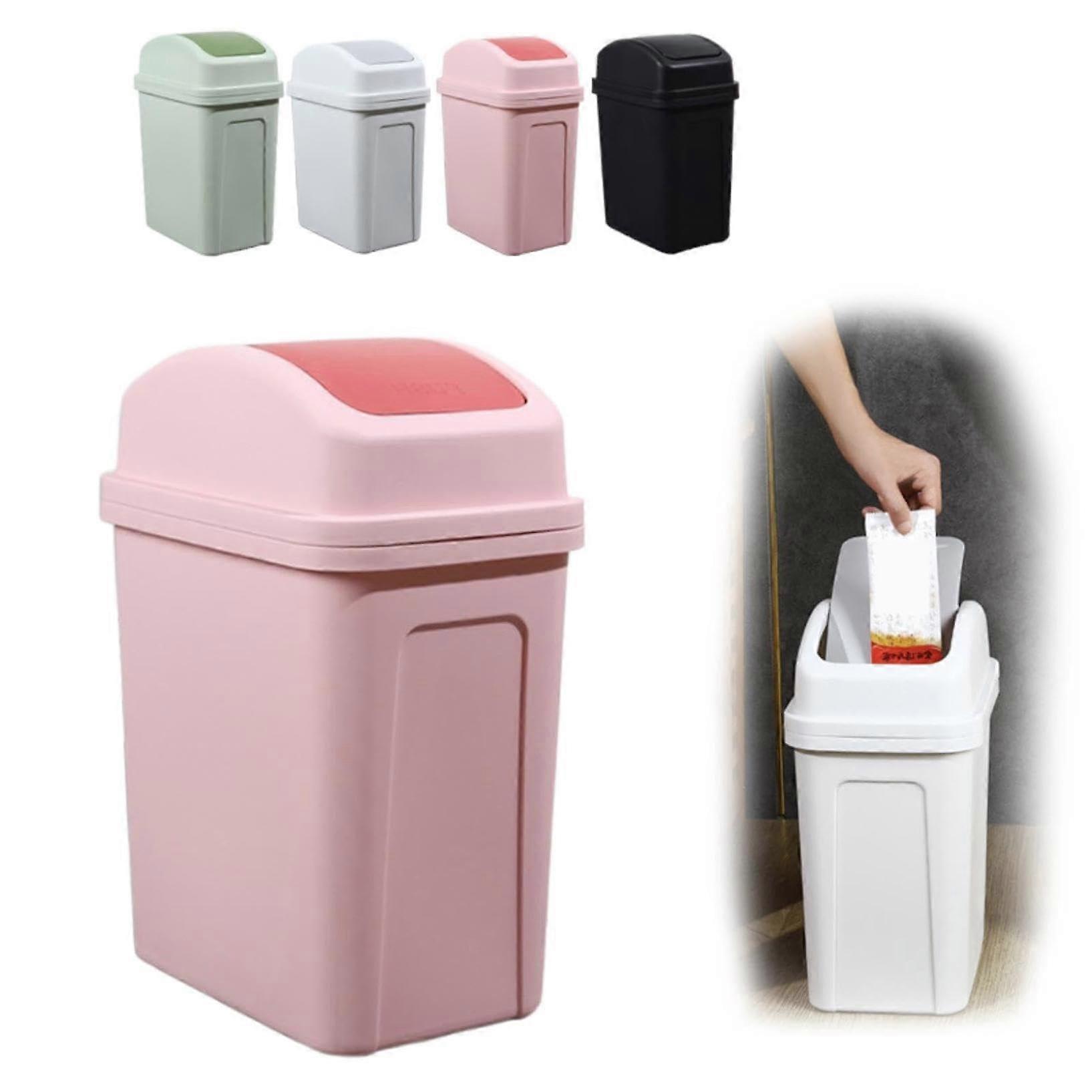 Kitchen Trash Can with Swingtop Lid, Upgraded Plastic Garbage Bin (Pink)