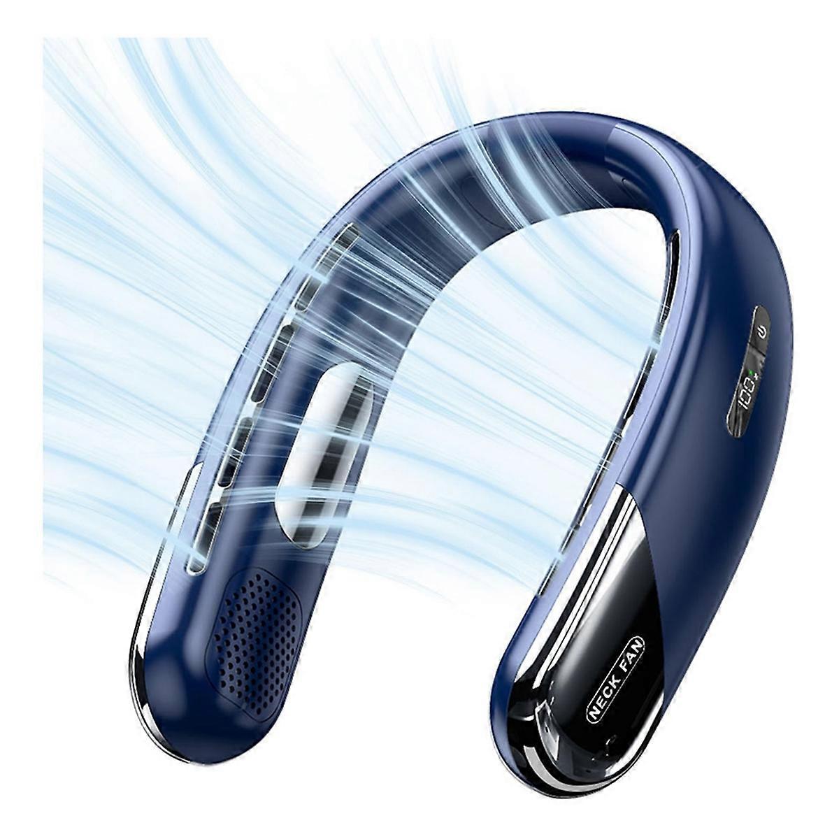 Mute Portable USB Neck Fan 6000mAh Bladeless Cooling Neck Fan Blue