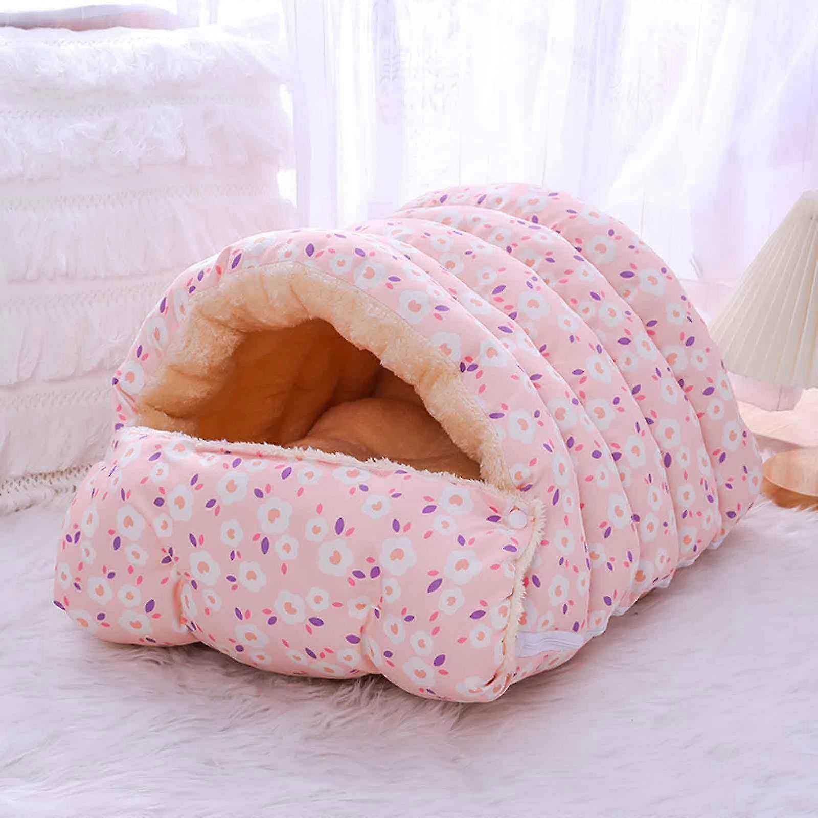 Kitten Sleeping Bag Cat Bed, Cozy Pink Cat Cave Tent for Indoor Cats, Removable Washable M Size Deep Sleep Nest