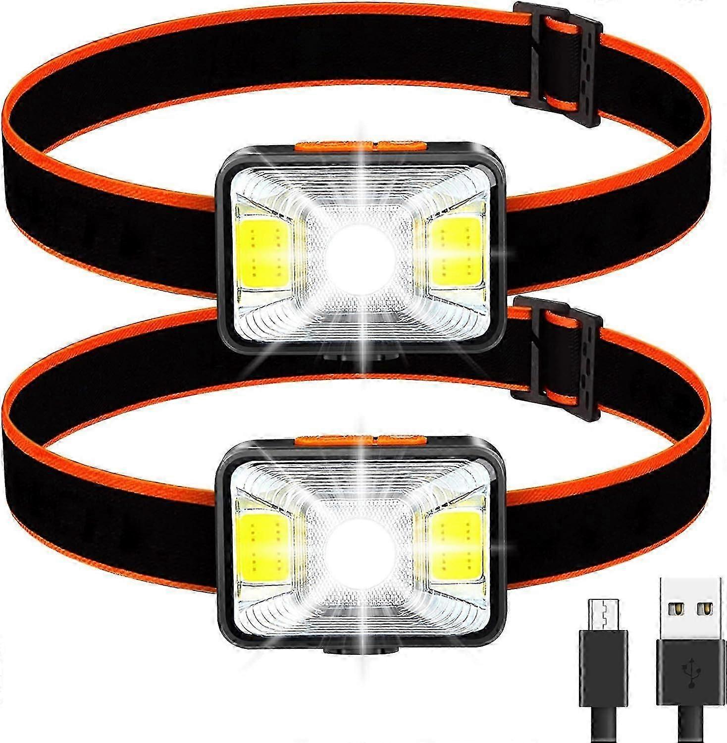 Powerful Headlamp [2pcs], USB Rechargeable LED Head Torch 200 Lumens 5 Lighting Modes White and Red Light, IPX5 Waterproof