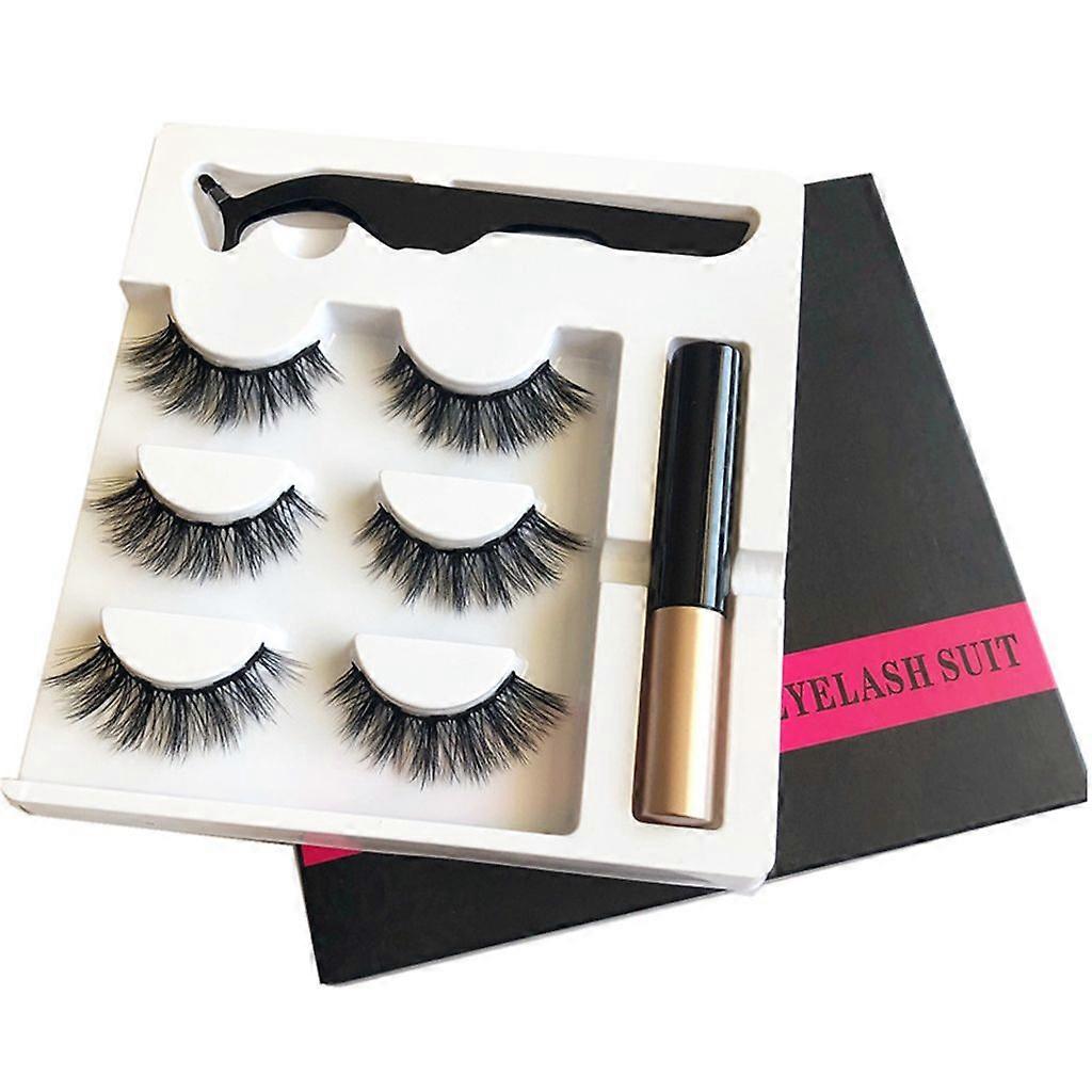 Magnetic Eyelashes Kit with 3 Pairs Reusable False Eyelashes Tweezers Eyeliner