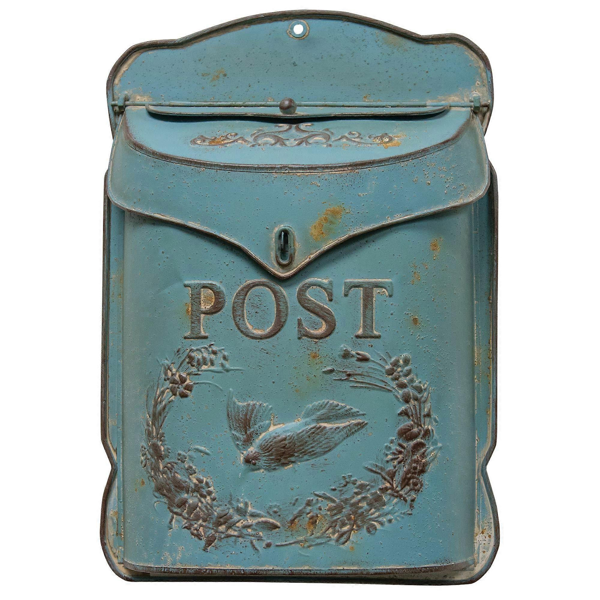 Rustic Blue Post Box for Outdoor Mail Collection