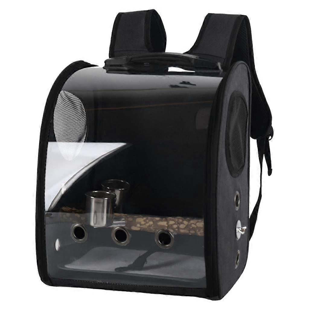 Bird Carrier Backpack, Large Pet Travel Bag with Non-Slip Base, Black Fabric for Birds and Small Pets