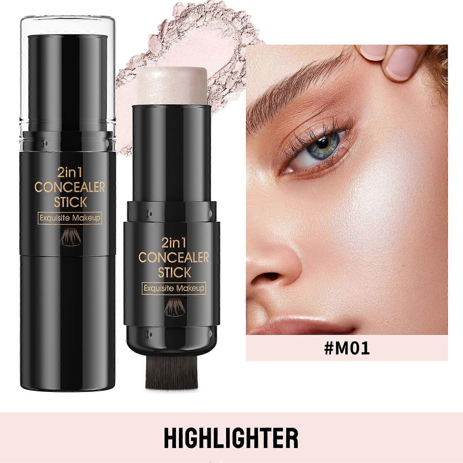 2 in 1 Contouring Stick with Brush, Contouring Face Stick and Makeup Highlighter, Multi-Use Makeup Bronzer Stick, Waterproof, Natural Finish, Long Las