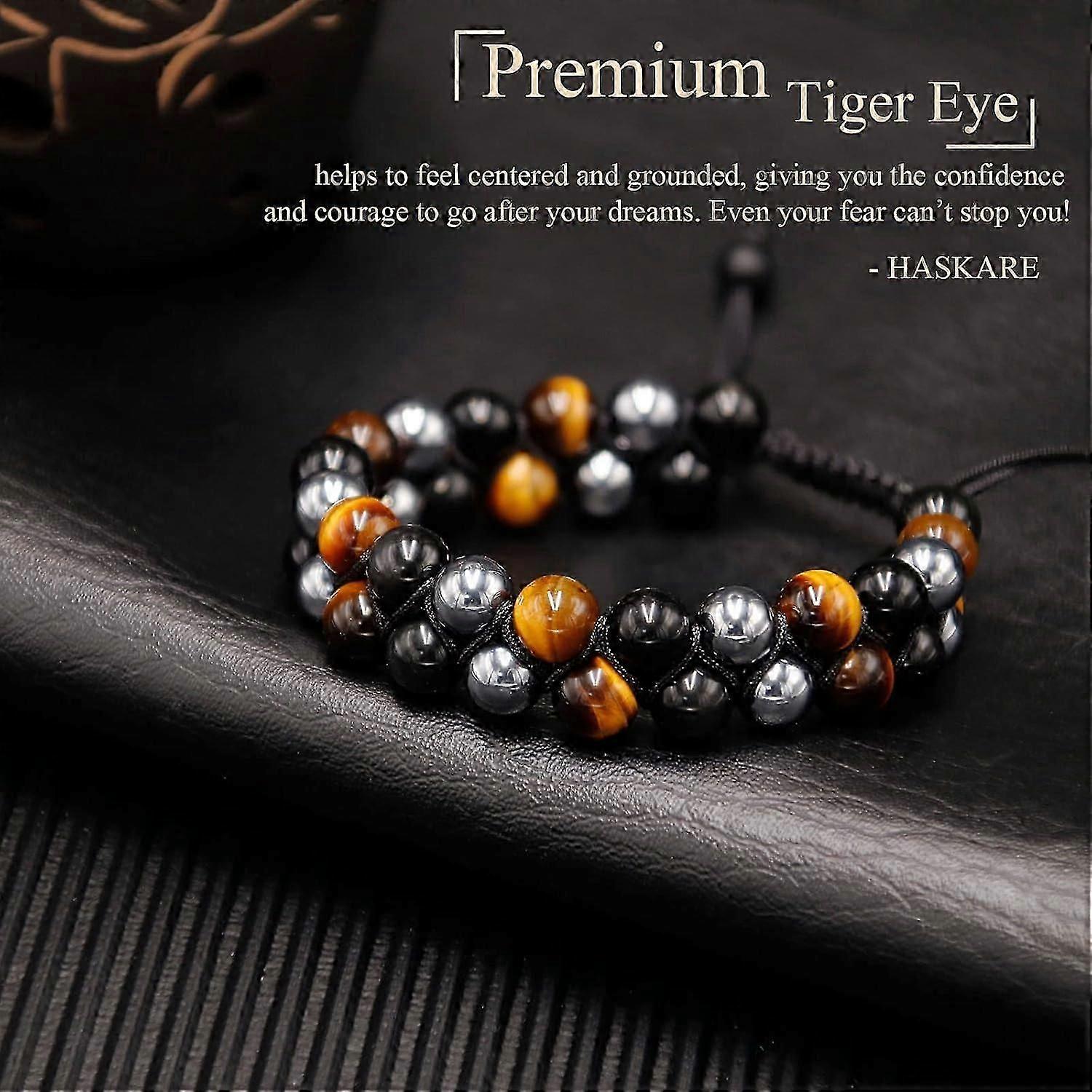 タイガースアイブレスレット、ブラックオブシディアン、ヘマタイト、クリスタルジュエリー