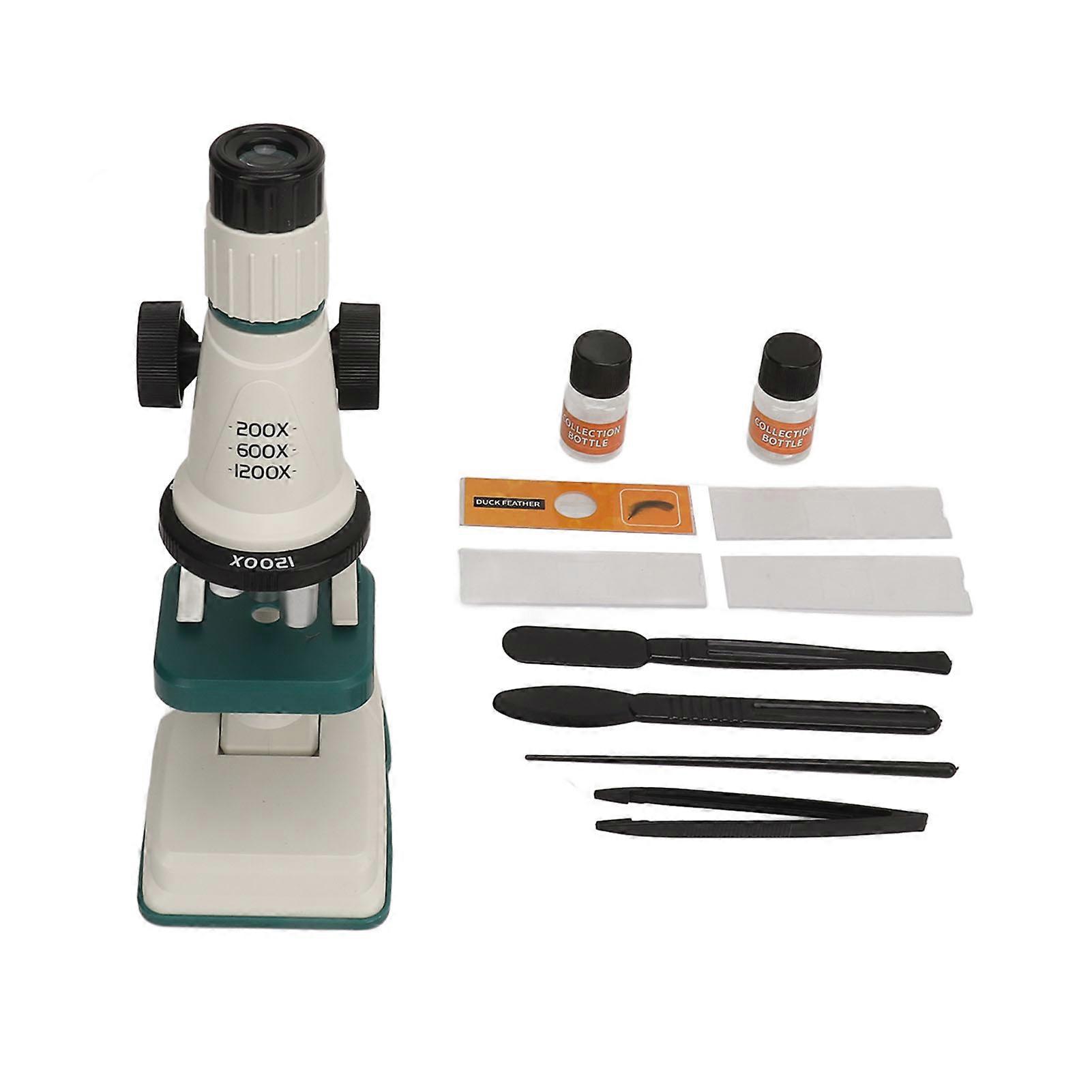 Kids Microscope Science Kit - 200-1200X Magnification, LED, Flexible, Portable Set