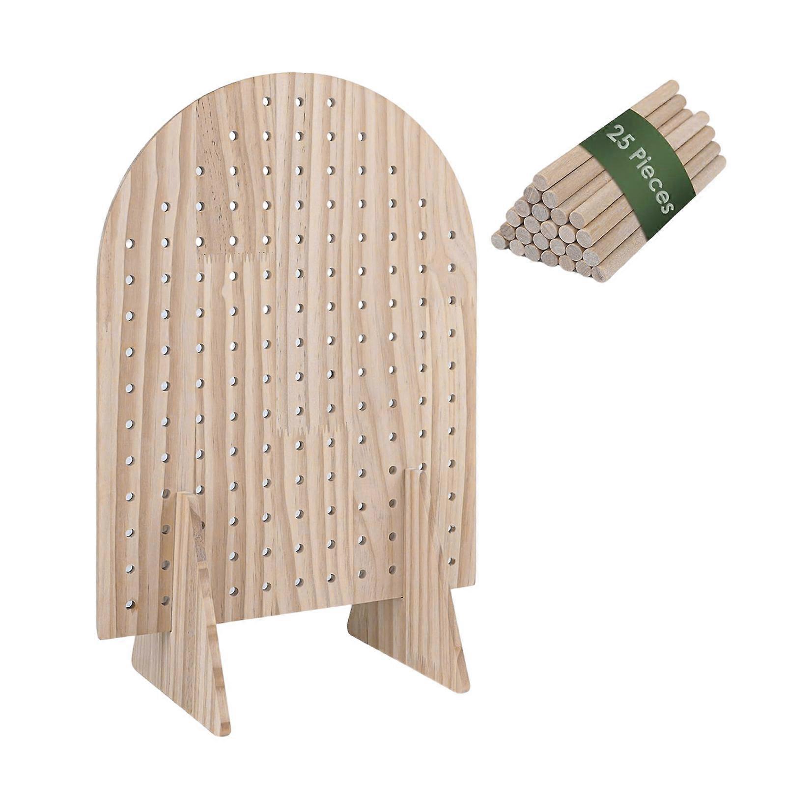 Elegant Wood Countertop Jewelry Display Stand with Two Sided Pegboard and Hooks for Earrings Bracelets Keychains Multicolor