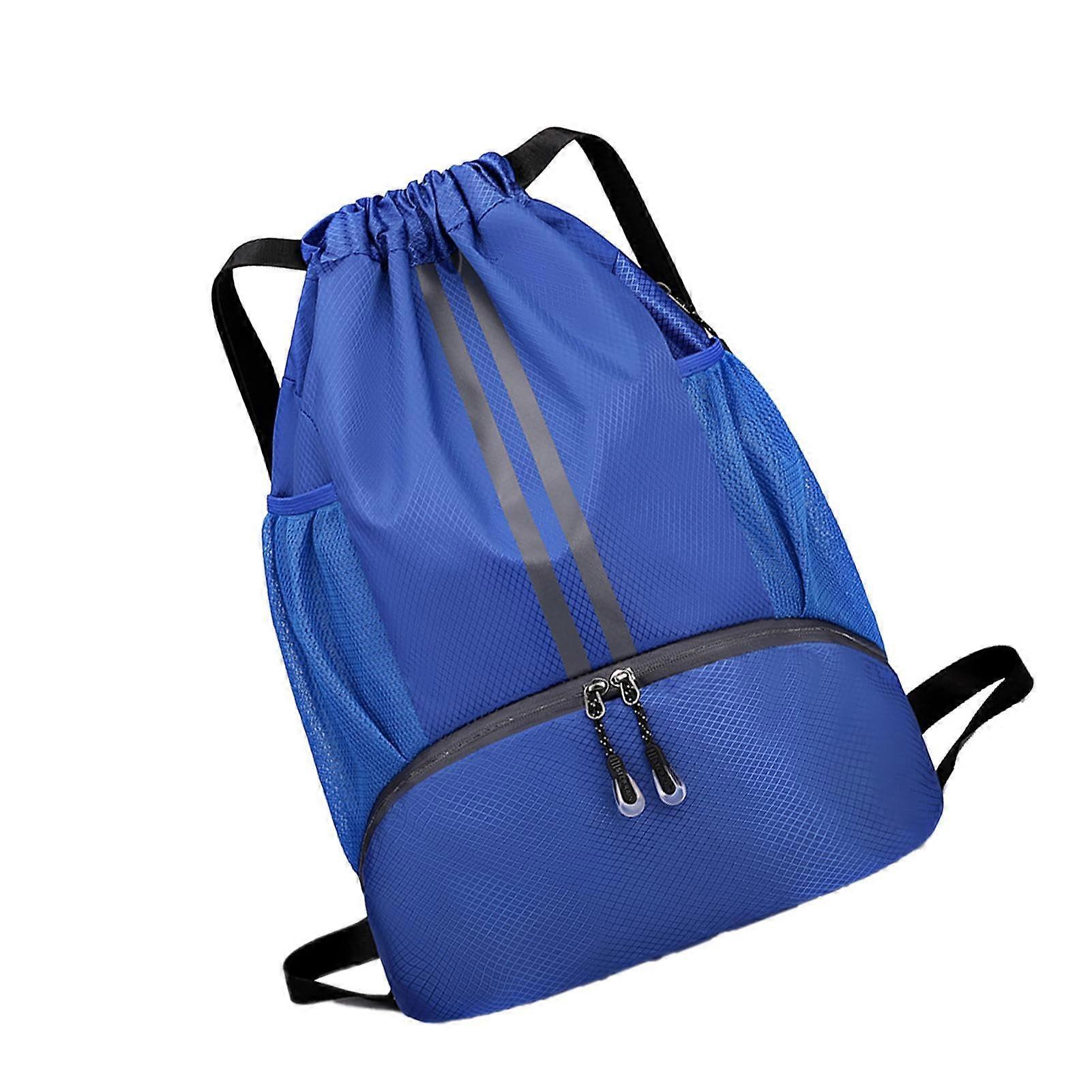 Football Backpack, Drawstring Bag Wet Dry Separation Sports Bag with Shoe Compartment, Blue