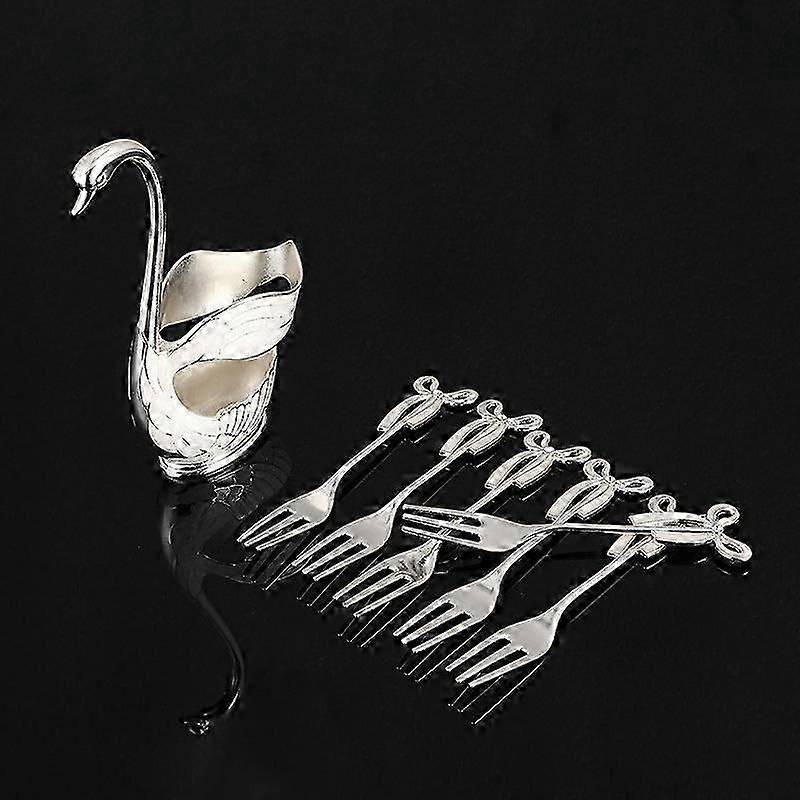 Elegant Swan Base Metal Fork Set - 6 Silver Forks for Dessert & Dinner