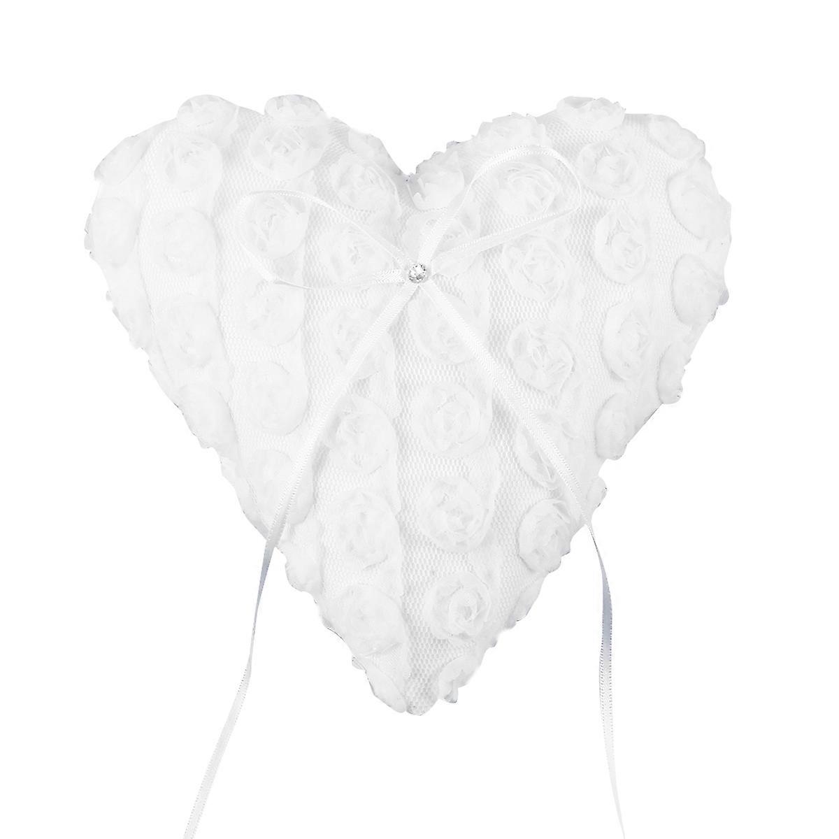 15*17cm Lace Flower Decorated Bridal Wedding Ceremony Heart Pocket Pillow Cushion with Satin Ribbon