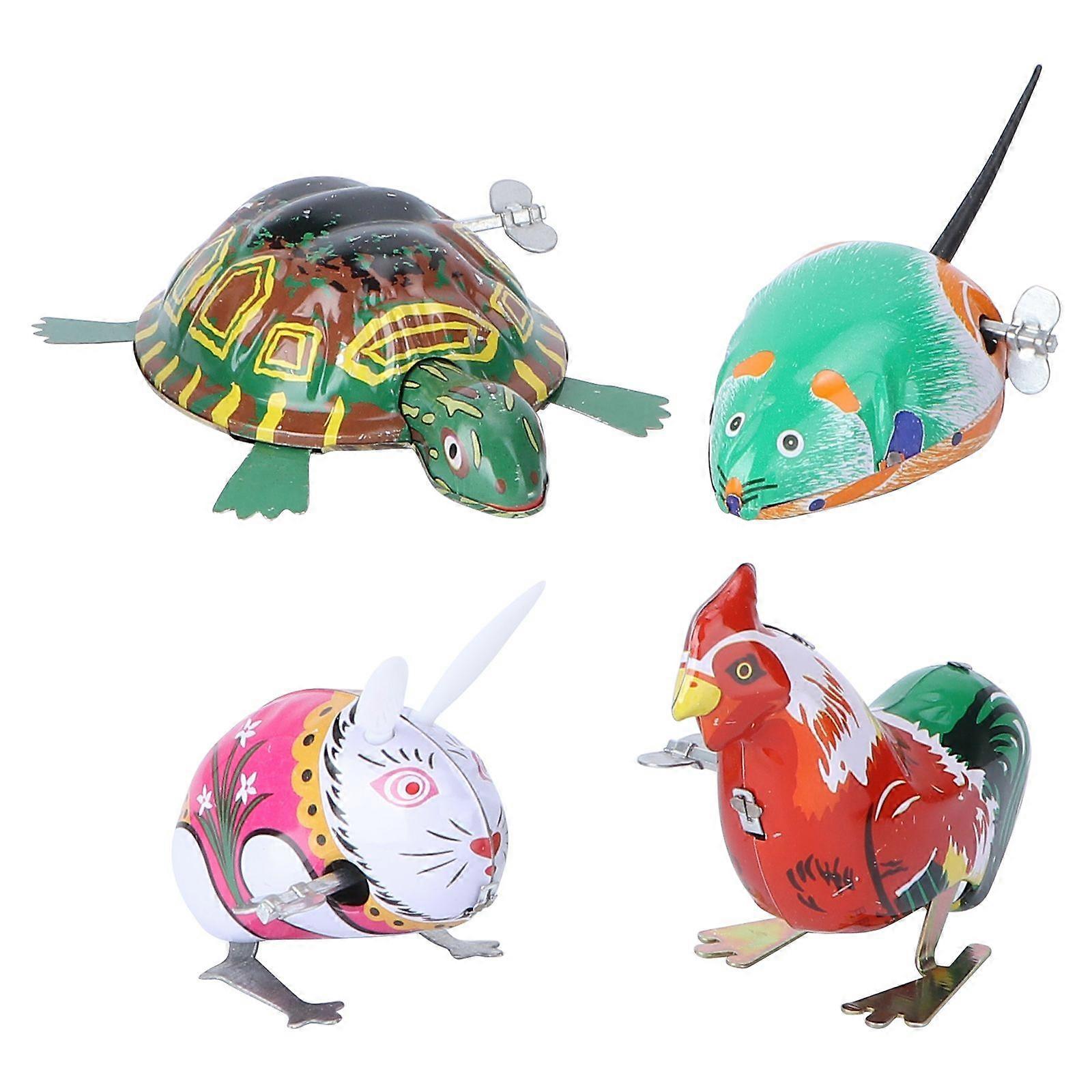 4Pcs Classic Iron Sheet Clockwork Toys Simulation Animal Wind-up Plaything