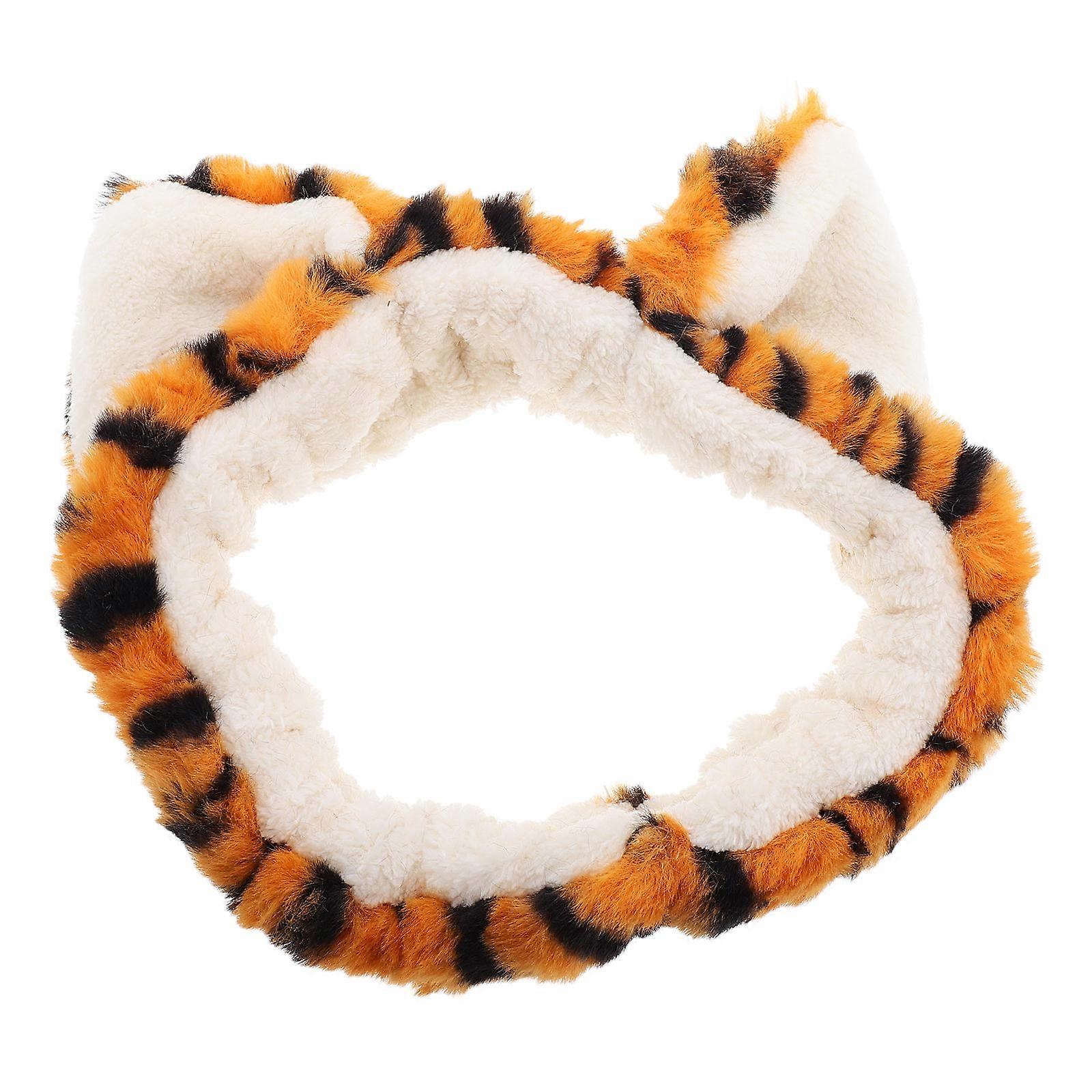 Bandeau de soins de la peau en peluche tigre pour femmes - Design d’animal de dessin animé mignon, large bande de cheveux douce pour les masques faciaux et accessoire de routine de soins de la peau