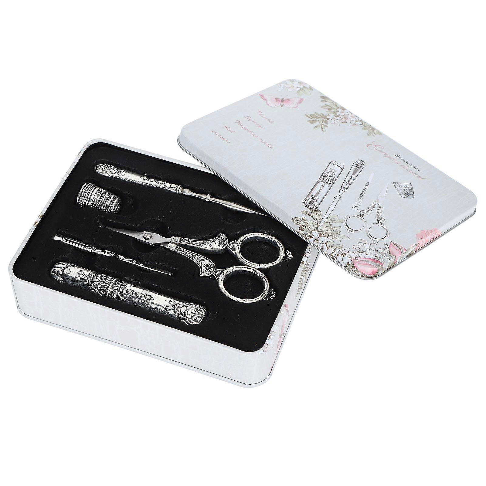 2025 Latest Model  Retro Sewing Scissors Set Silver Threading Needle Thimble