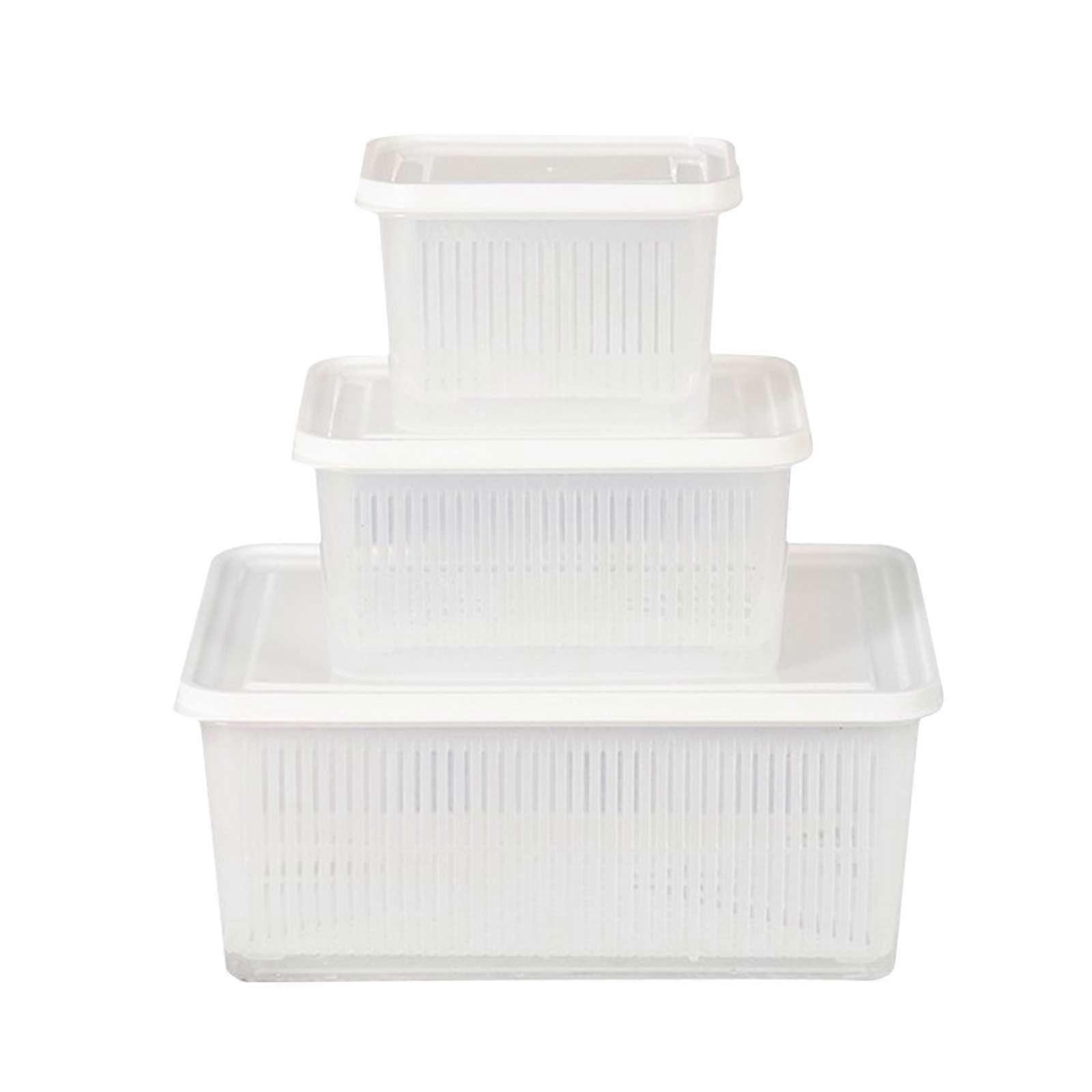 White Rectangular Plastic Storage Boxes with Lids Draining Design 3-Piece Set Durable Transparent Material Approx Package Size 26x18.5x11cm for Versat