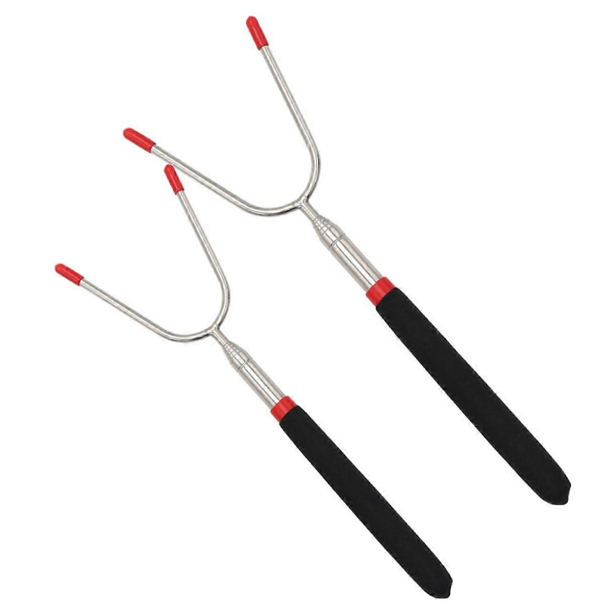 Set of 2 Extendable Barbecue Forks Telescopic Roasting Skewers for Meat and Marshmallow Charcoal Grill Tools PVC