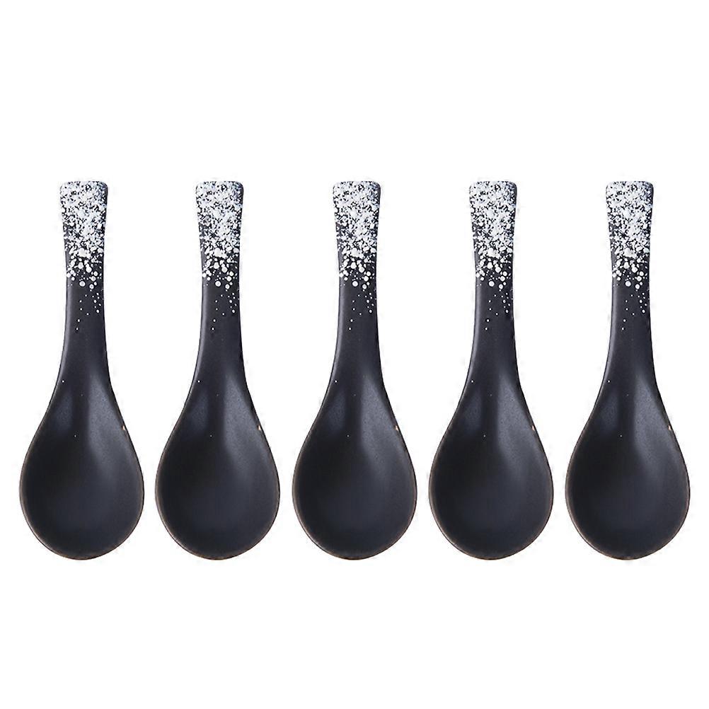 5pcs Ceramic Soup Spoons for Home Use – Elegant Rice Spoons with Smooth Design for Serving Soup and Desserts