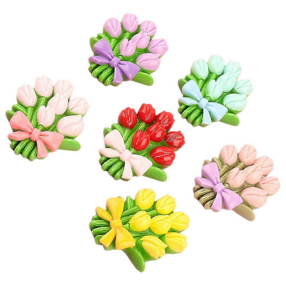Phone Case Flower Charm Miniature Resin Crafts for Diy Projects Assorted Color 6Pcs