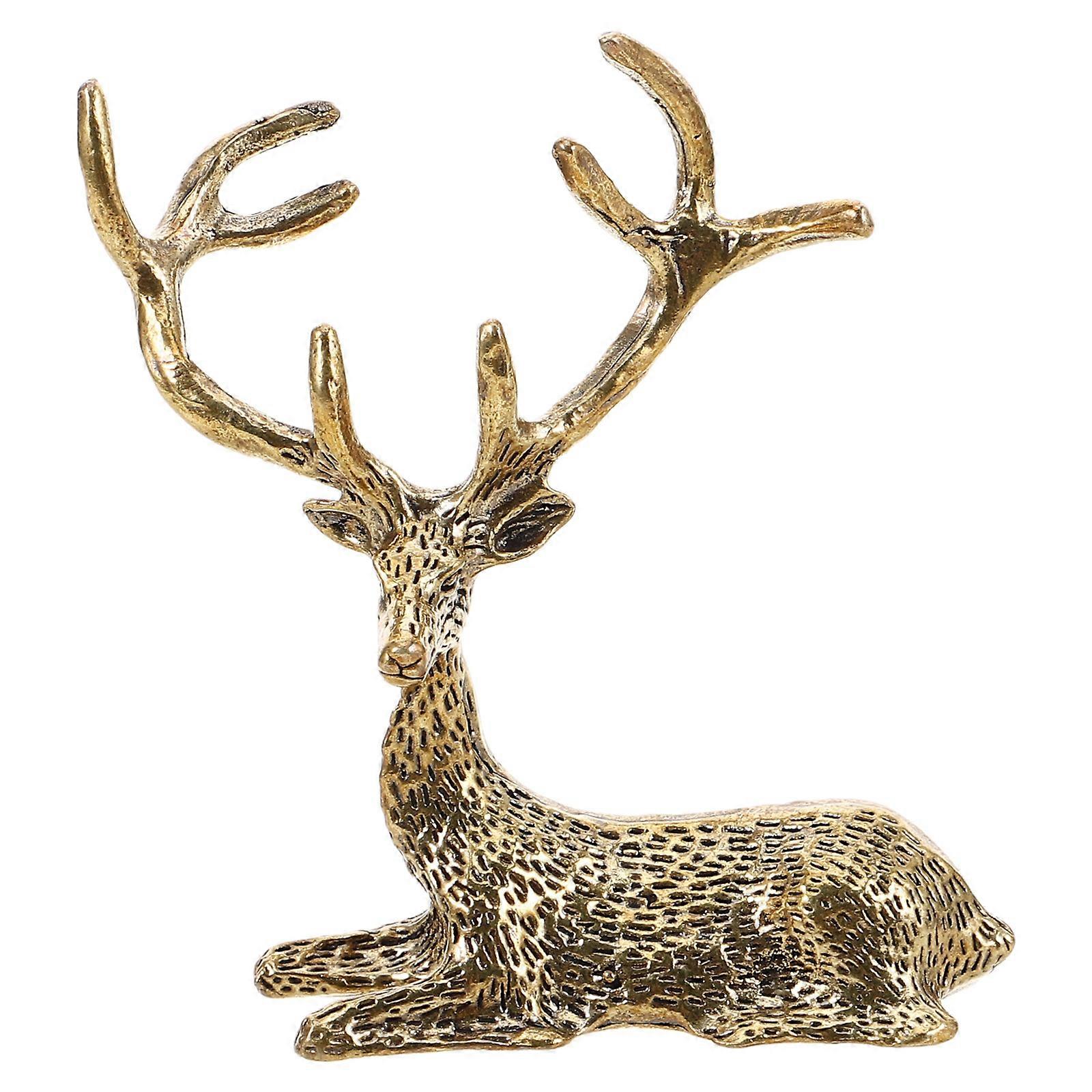 Elk Modeling Figurine Brass Craft Retro Style Office Decor .50X7.00X3.00CM Home Ornament 1Pack