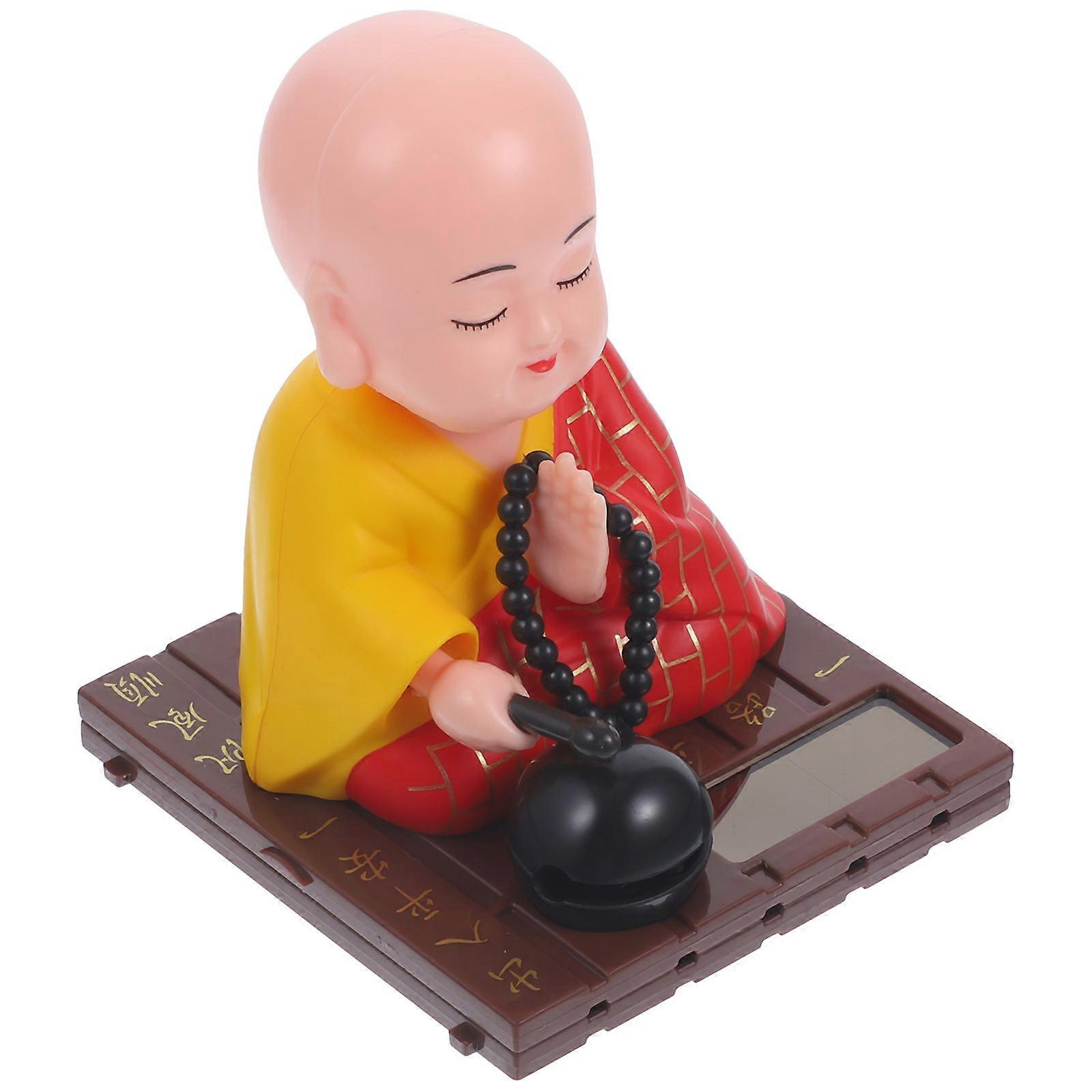 Solar Powered Shaking Head Buddhist Monk Figurines Car Dashboard Decorations