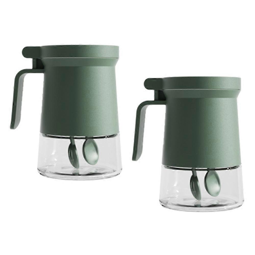 Glass Spice Jars Moisture-Proof Spice Containers With Spoons, 350Ml Spice Bottles-Green