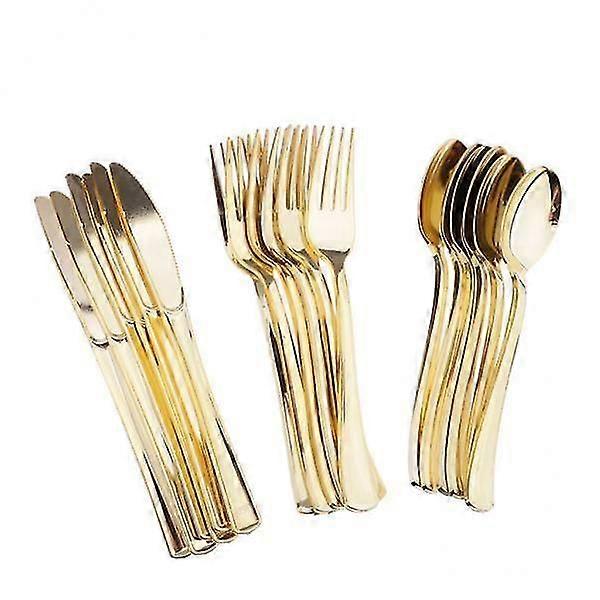 5x18pcs/lot Large Disposable Plastic Cutlery Set Forks Knives Spoons Golden