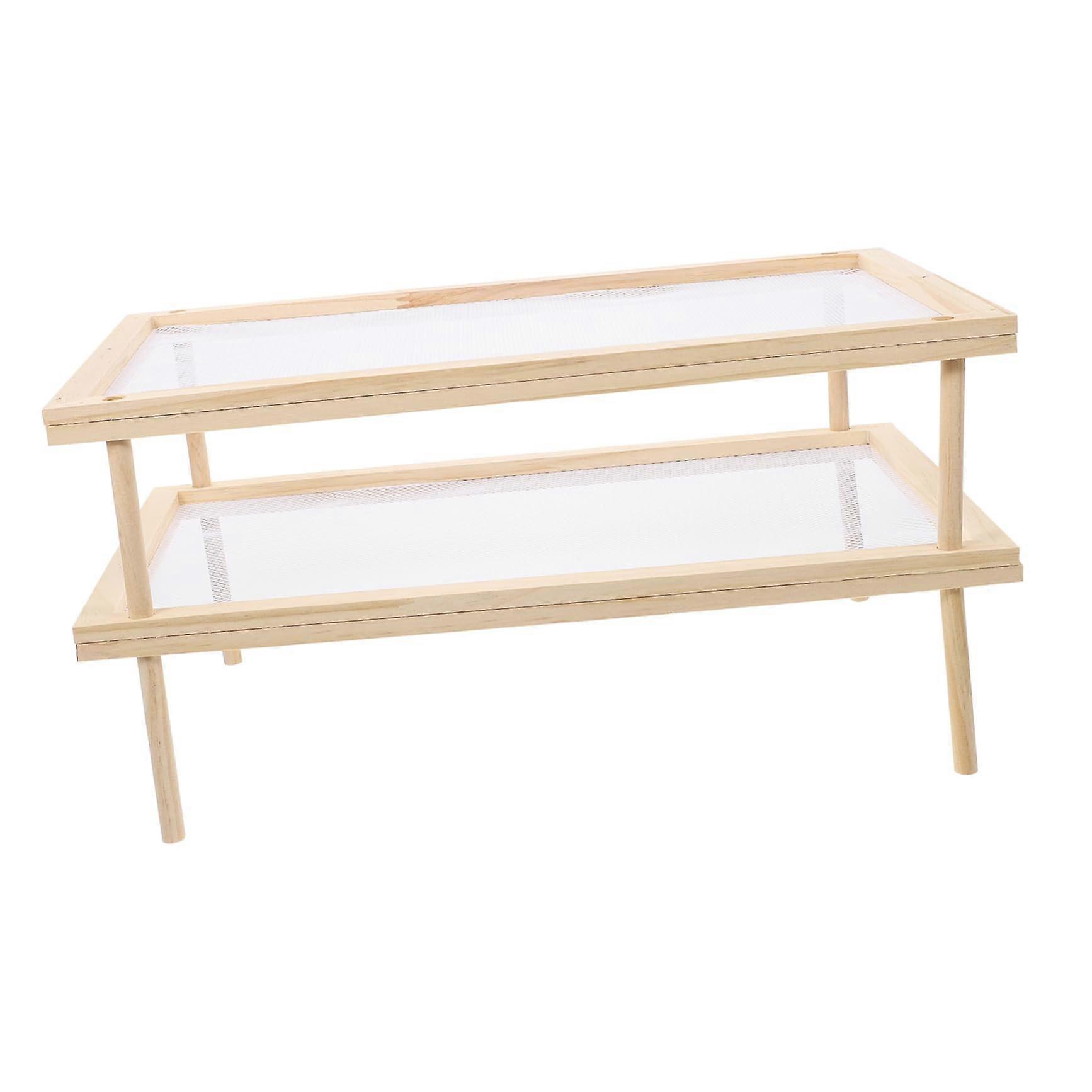 Wooden Pasta Dryer For Homemade Fresh Spaghetti, Portable Noodle Dryer With Food Drying Net, Double Layer, Wood Colour, 39 X 24.5 X 16 Cm